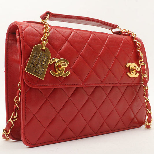 Chanel Around 1991 Made Double Turn-Lock Logo Charm 2Way Bag Red