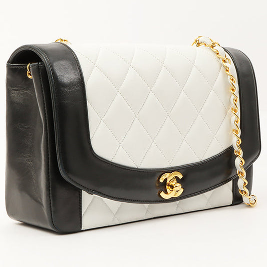Chanel Around 1992 Made Diana Flap Chain Bag 25Cm Black/White