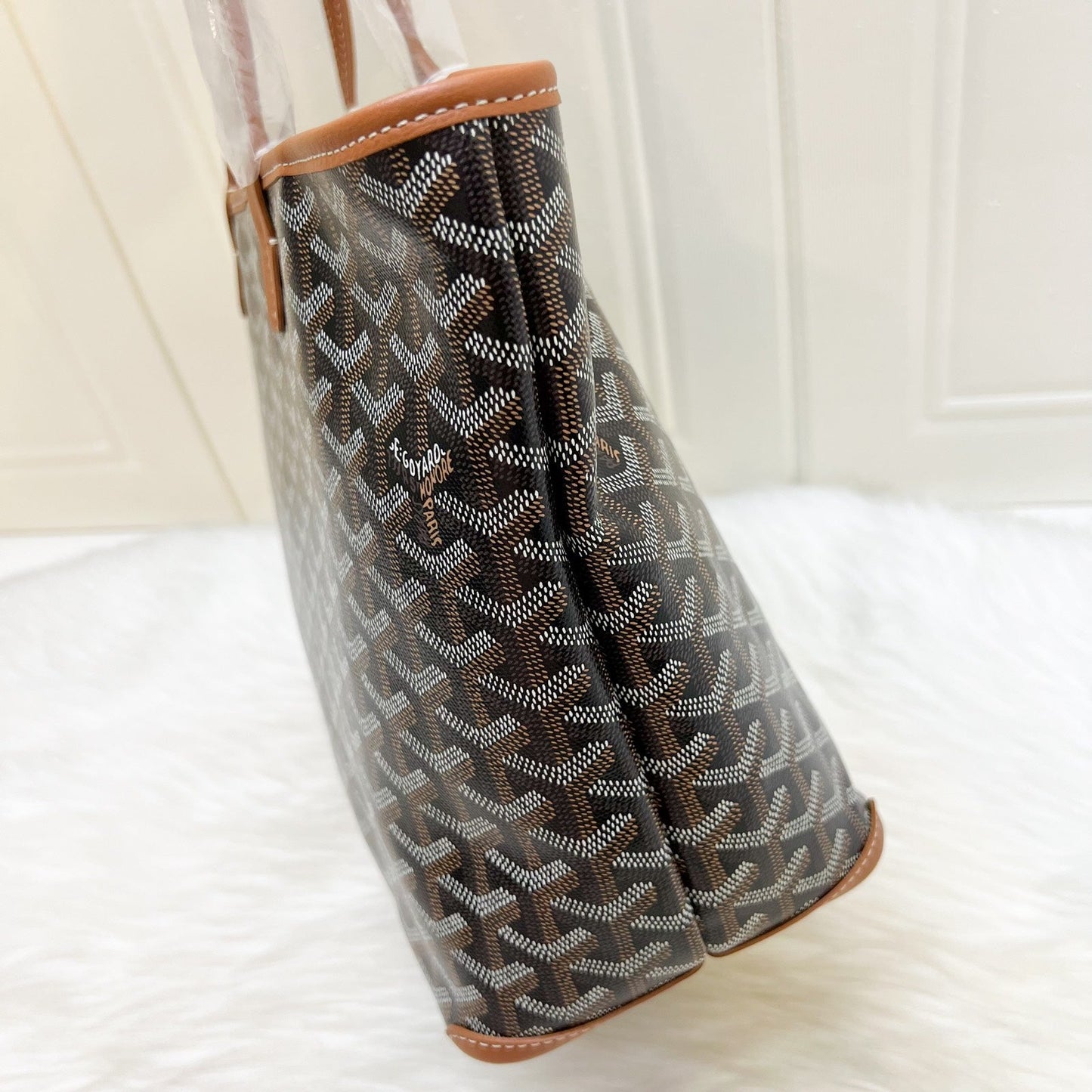 Goyard Artois PM Tote in Black and Tan Signature Goyardine Canvas