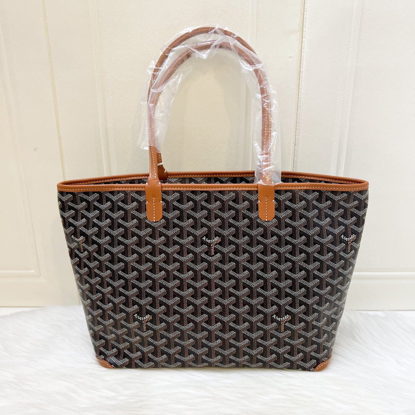 Goyard Artois PM Tote in Black and Tan Signature Goyardine Canvas