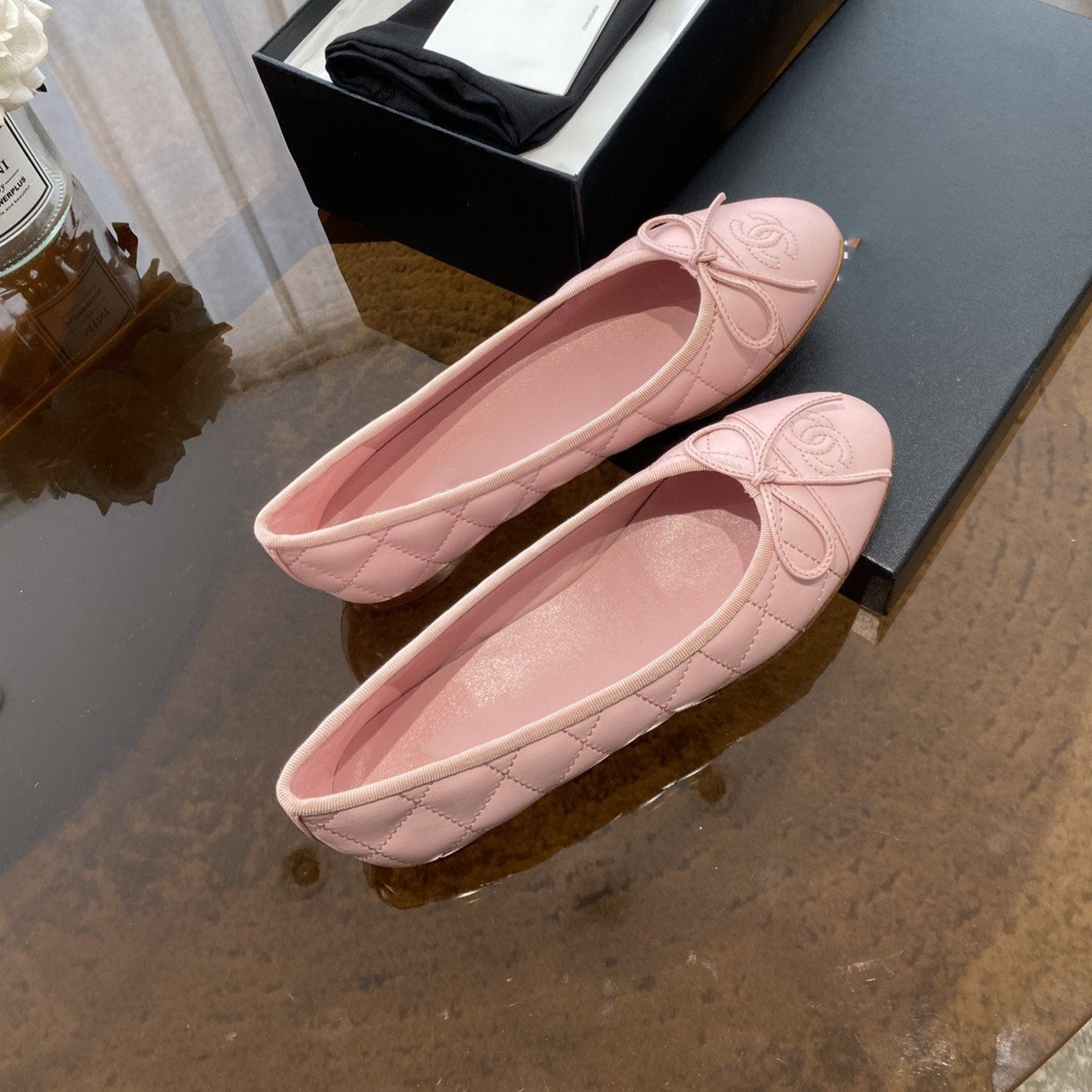 CHANEL ballet flats pink quilted lambskin
