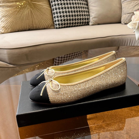 CHANEL ballet flats yellow tweed