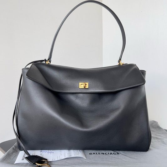 Bottega Veneta Balencia Tote Bag Black Calfskin Gold Hardware