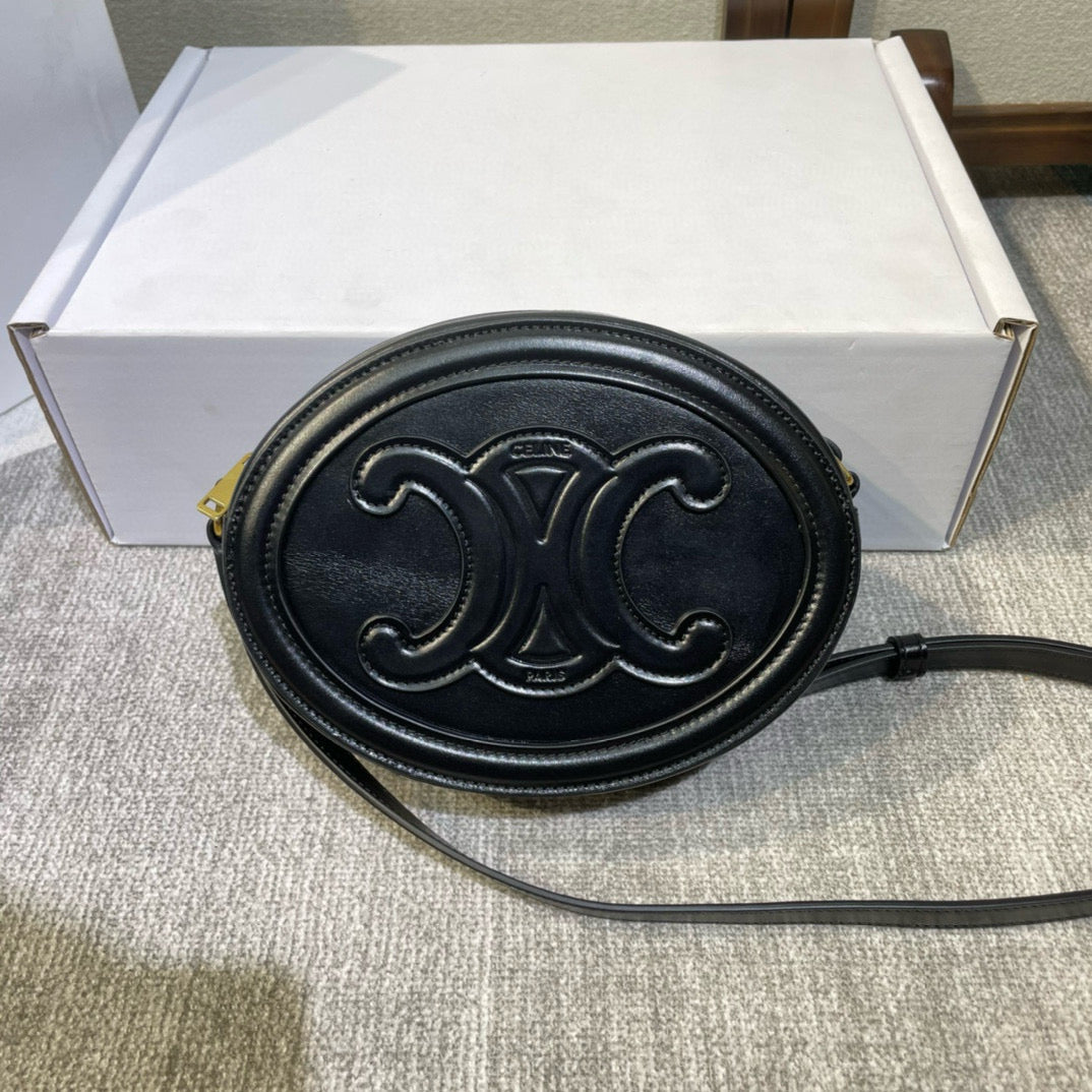 Celine SMOOTH CALFSKIN 20 OVAL CINNAMON BLACK BAG