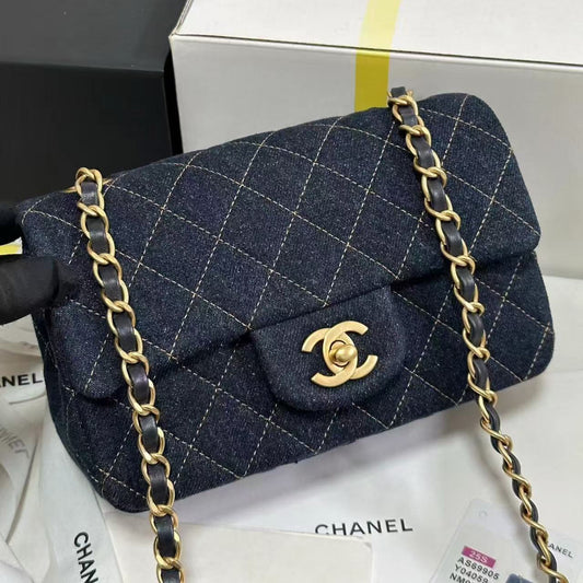 CHANEL 25C Dark Blue Denim Gold Hardware