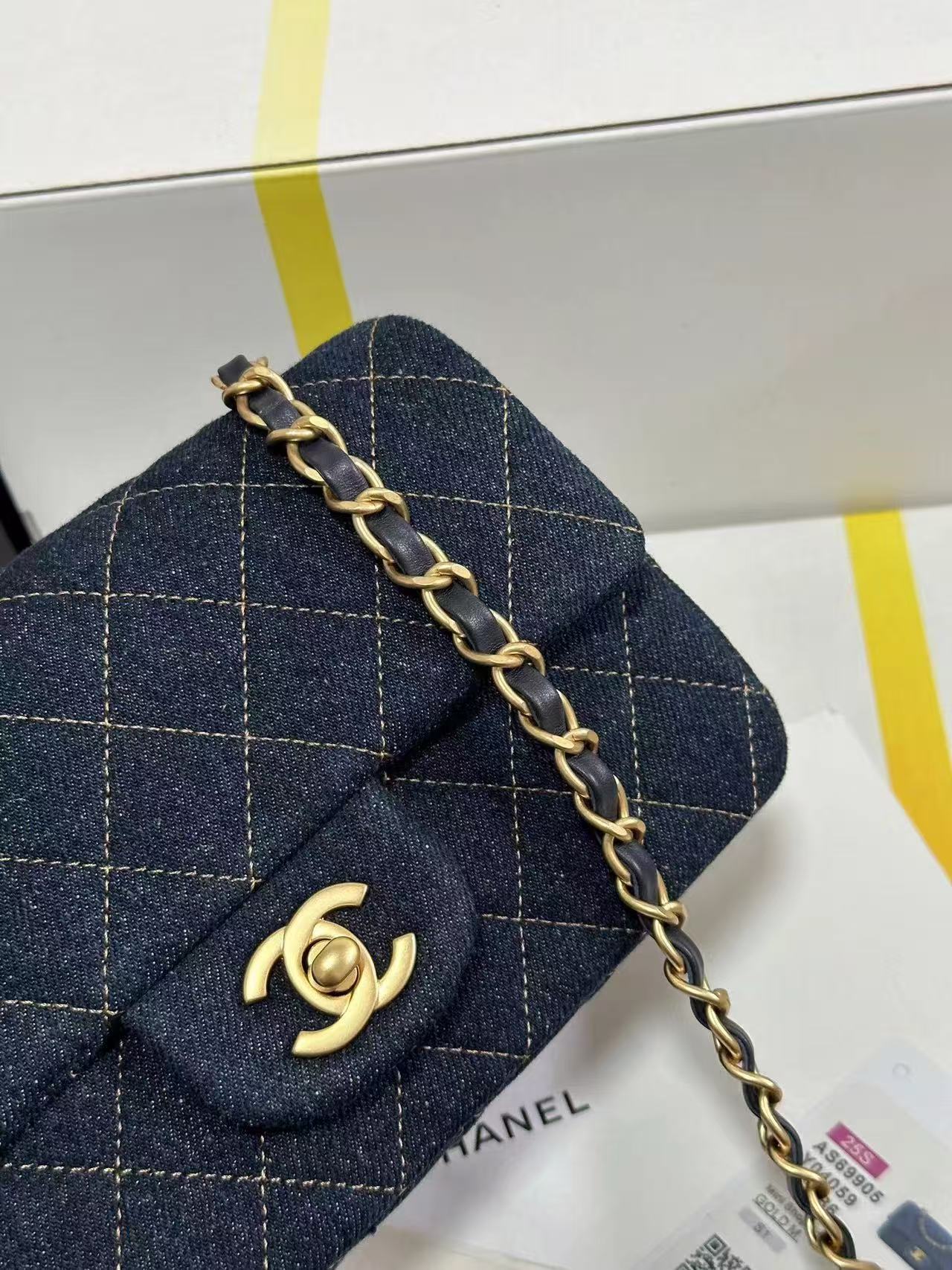 CHANEL 25C Dark Blue Denim Gold Hardware