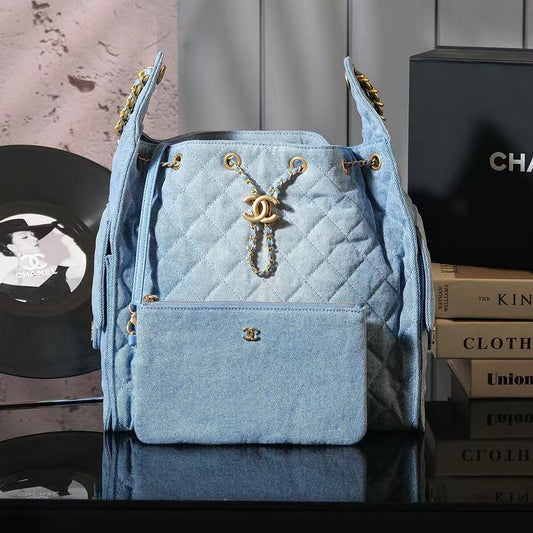 CHANEL 25C Hobo Bags 40cm Light Blue Denim