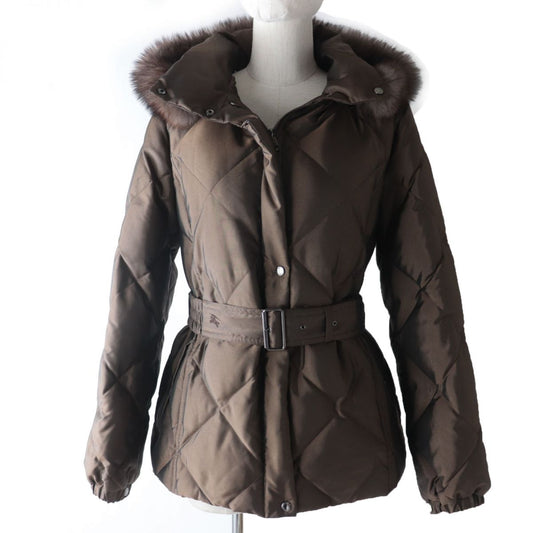 Burberry Belted Fox Fur Hooded Down Coat
