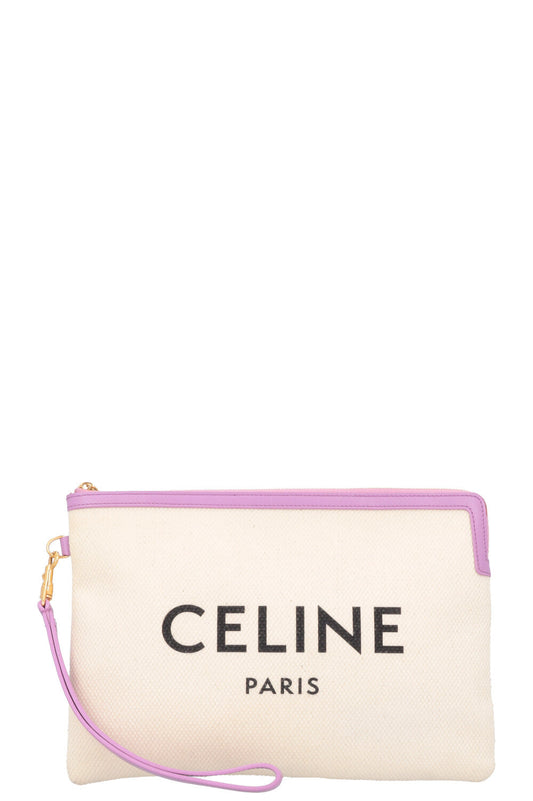 CELINE Logo Zip Pouch Cream Canvas