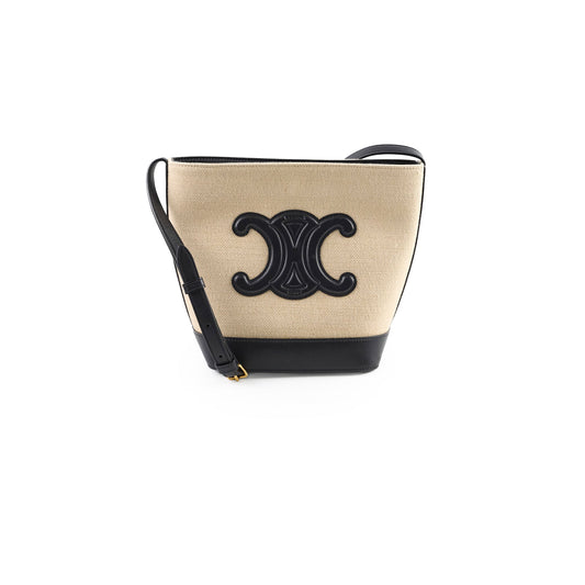 Celine Triiomphe Canvas Calfskin Bucket Bag Beige/Black