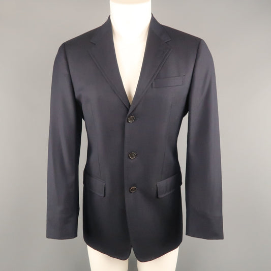 PRADA 38 Regular Navy Woven Textured Wool Three Button Sport Coat