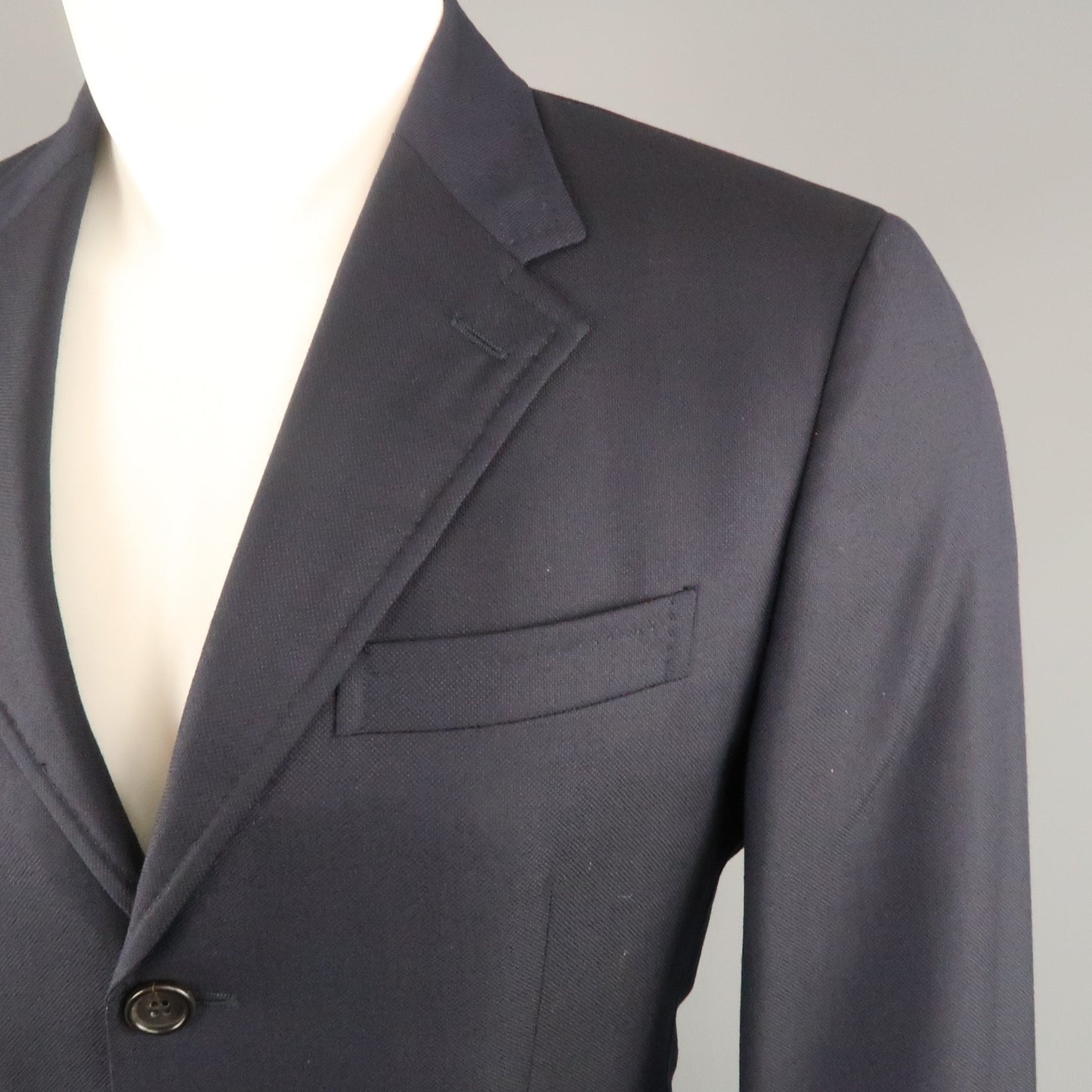 PRADA 38 Regular Navy Woven Textured Wool Three Button Sport Coat