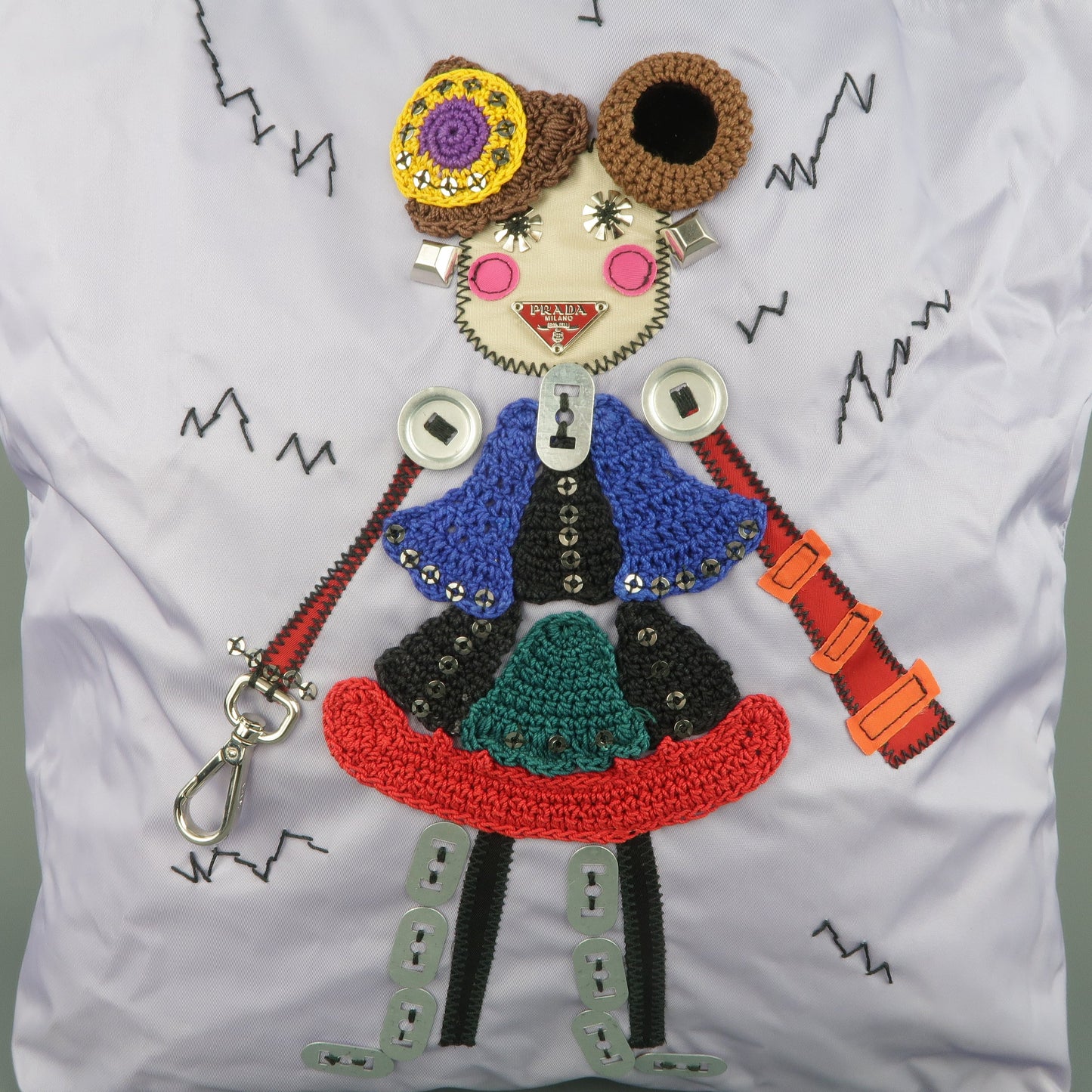 PRADA Lavender Nylon Robot 6 Lady Embellished Tote Handbag