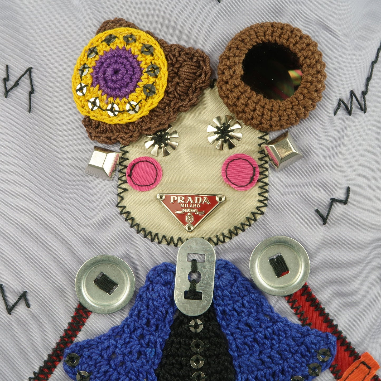 PRADA Lavender Nylon Robot 6 Lady Embellished Tote Handbag