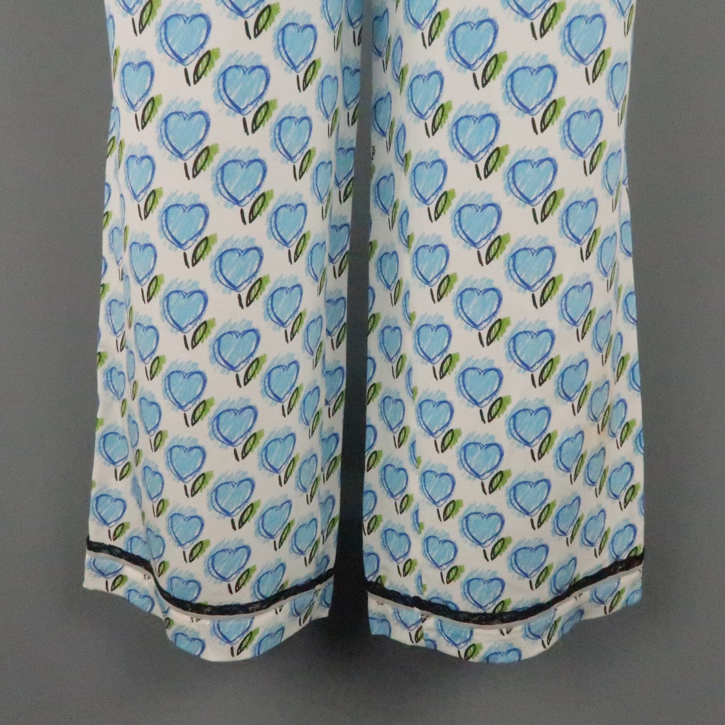 PRADA Size 2 White & Blue Silk Heart Print Casual Pants