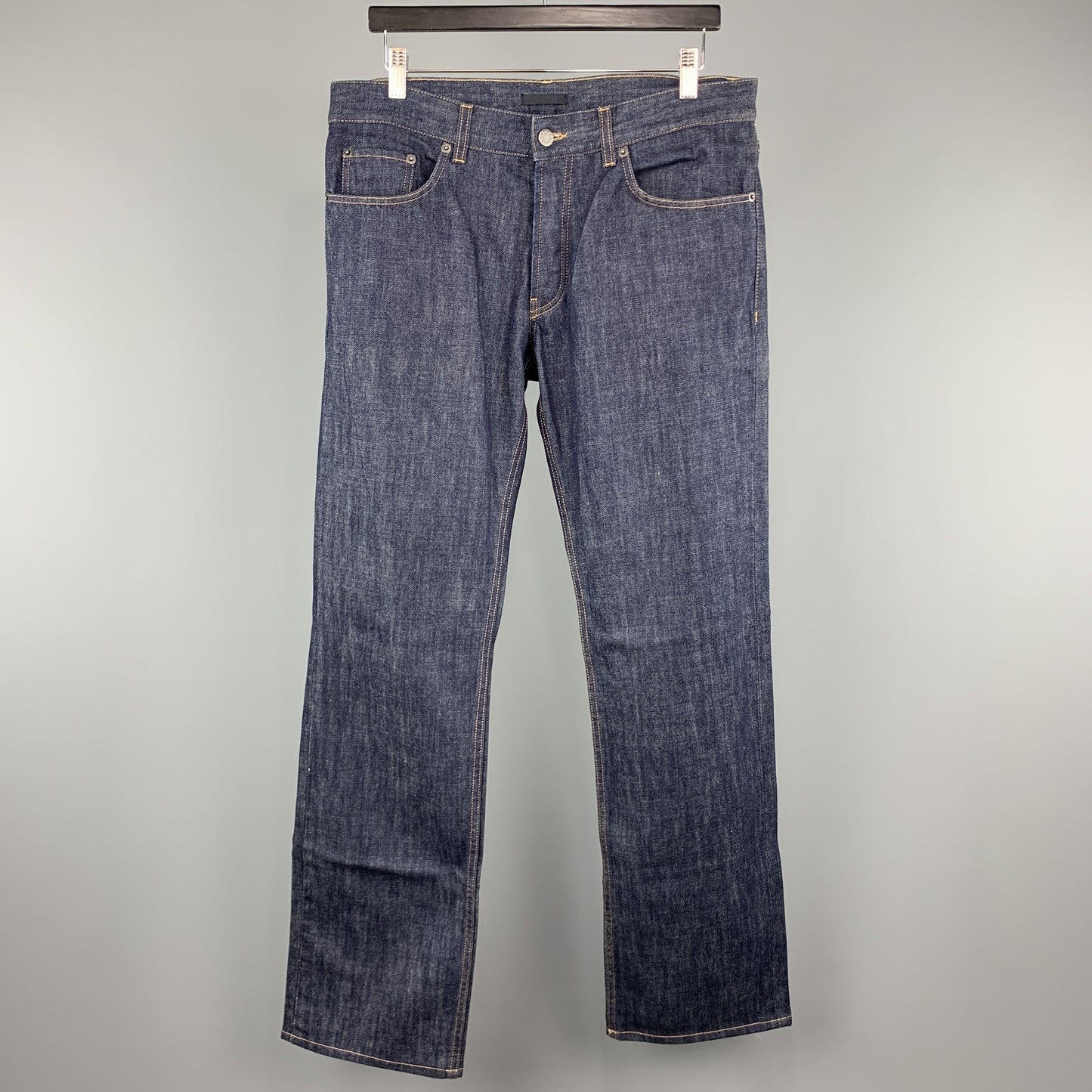 PRADA Size 33 x 34 Indigo Solid Cotton Button Fly Jeans