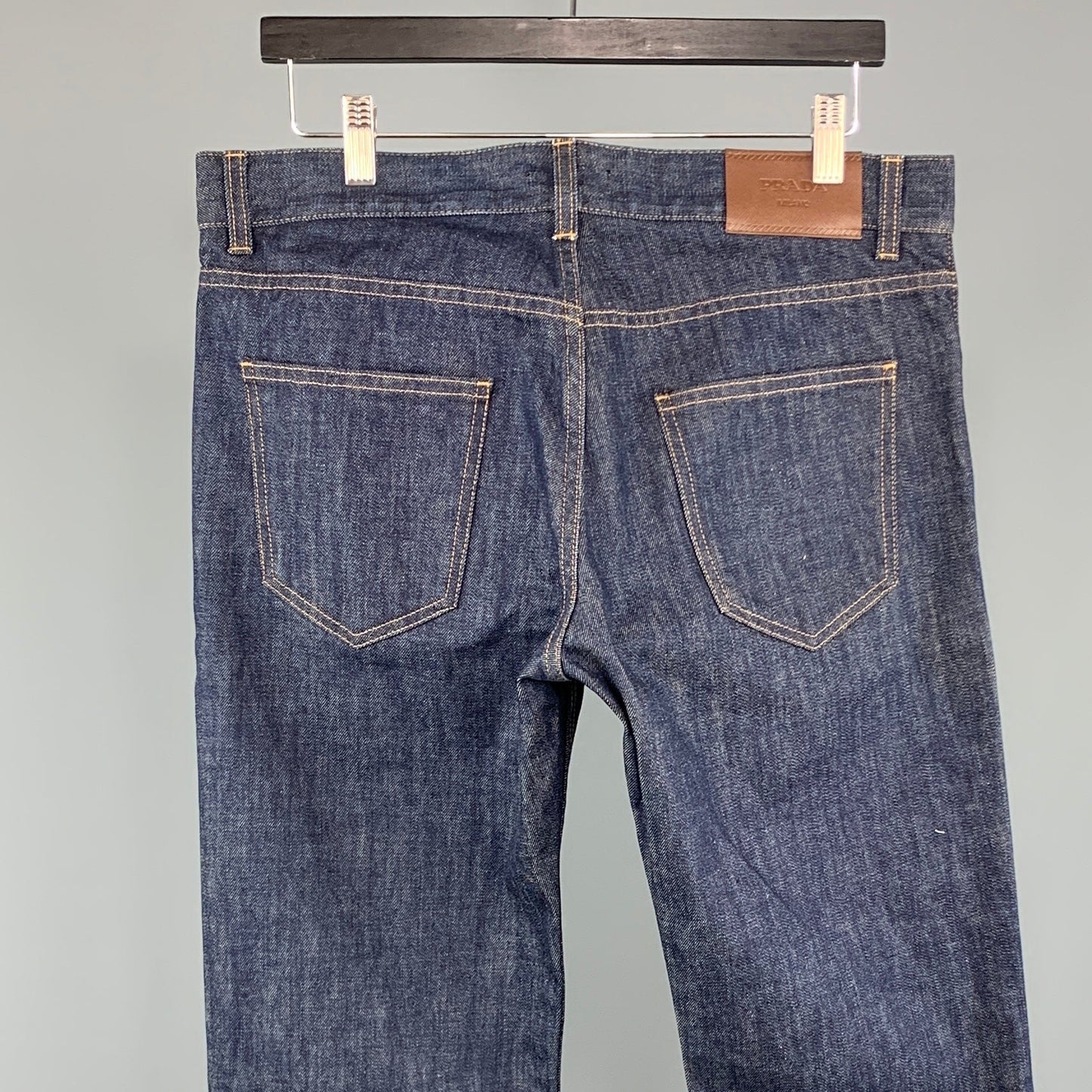 PRADA Size 33 x 34 Indigo Solid Cotton Button Fly Jeans