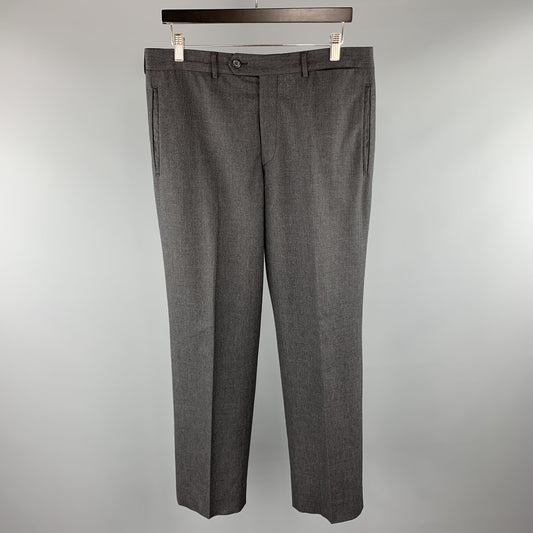 PRADA Size 34 x 30 Charcoal Solid Wool Zip Fly Dress Pants