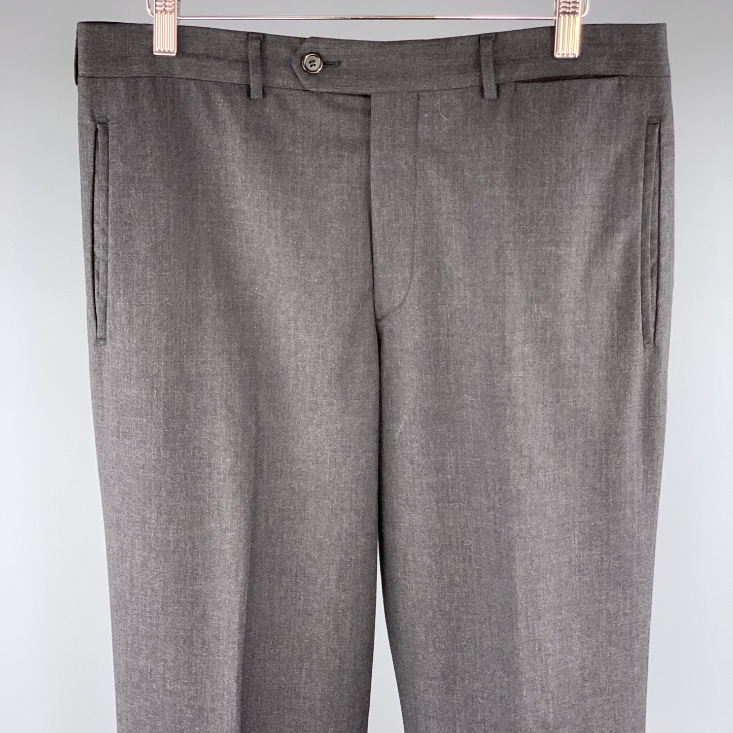 PRADA Size 34 x 30 Charcoal Solid Wool Zip Fly Dress Pants