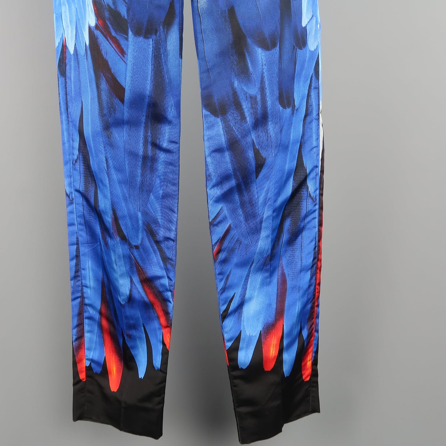 PRADA Size 4 Blue Red & Yellow Parrot Feather Print Silk Faille Dress Pants