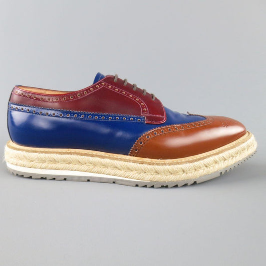 PRADA Size 9.5 Multi-Color Wingtip Platform Espadrille Brogues Spring 2011