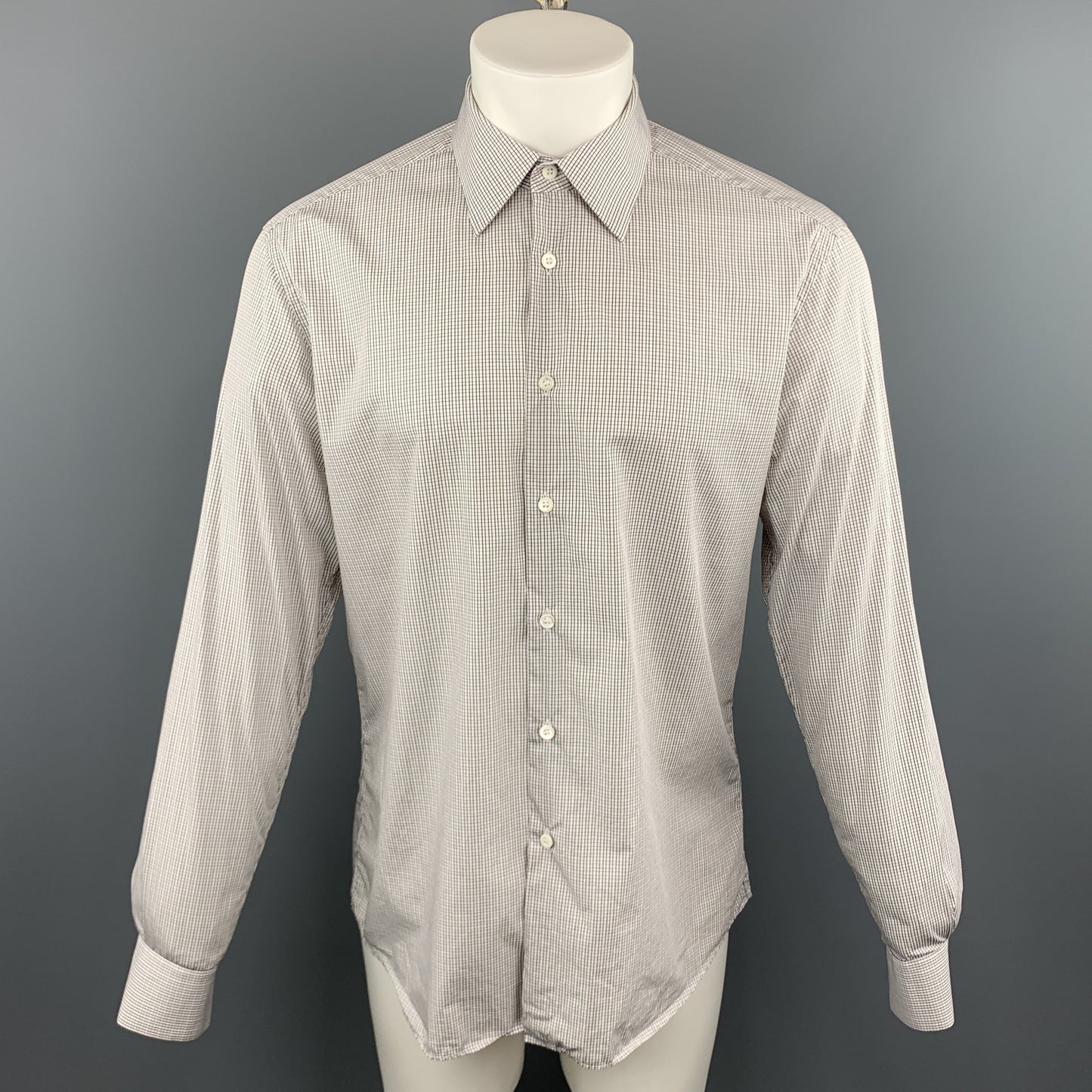 PRADA Size M White Plaid Cotton Button Up Long Sleeve Shirt