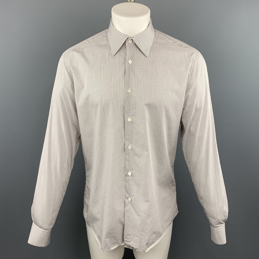 PRADA Size M White Plaid Cotton Button Up Long Sleeve Shirt
