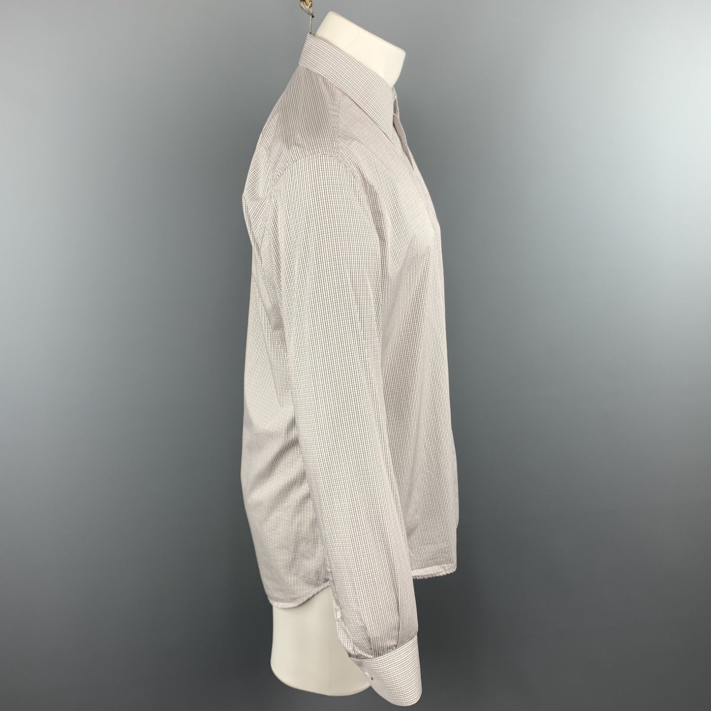 PRADA Size M White Plaid Cotton Button Up Long Sleeve Shirt