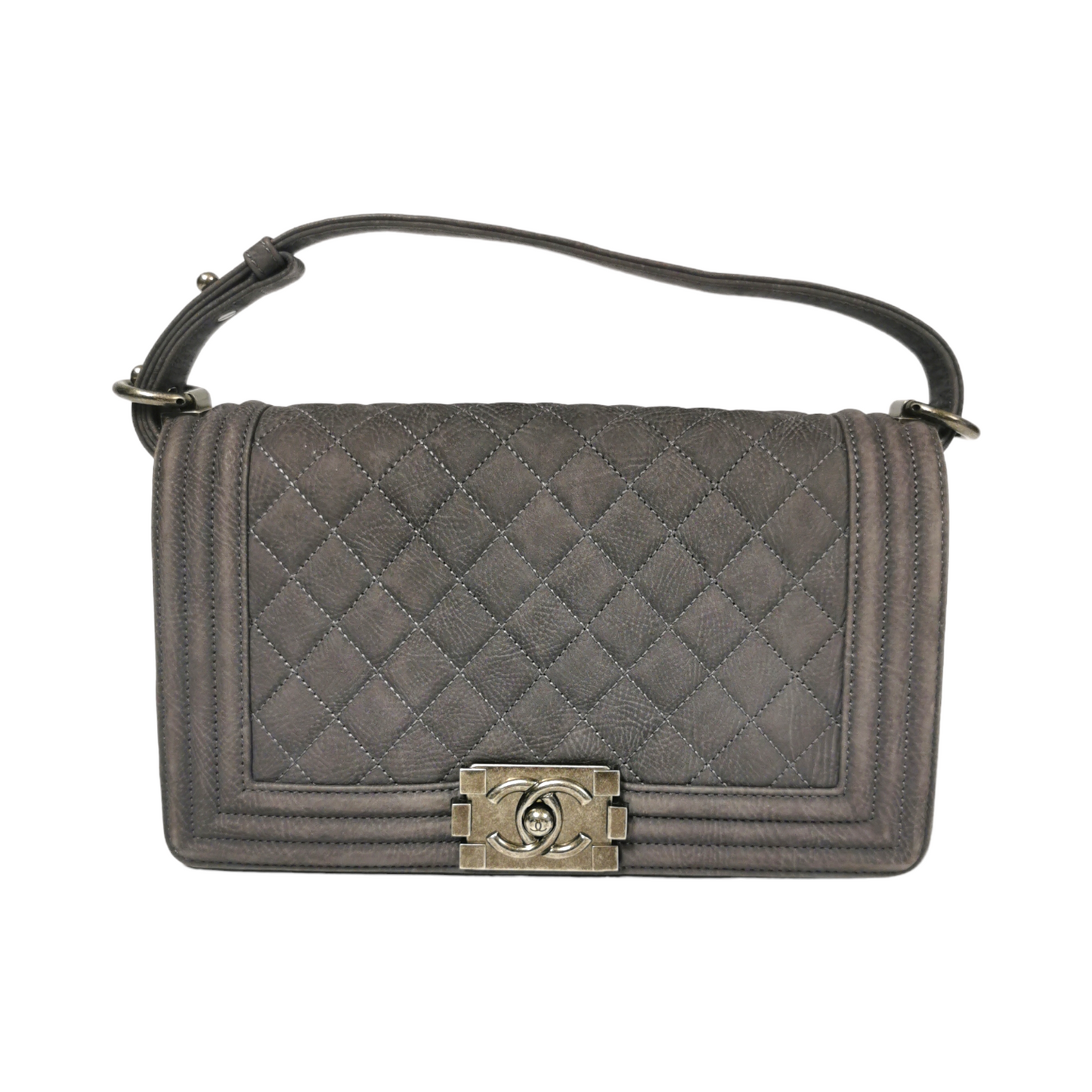 Chanel Boy Medium Grey Suede Ruthenium