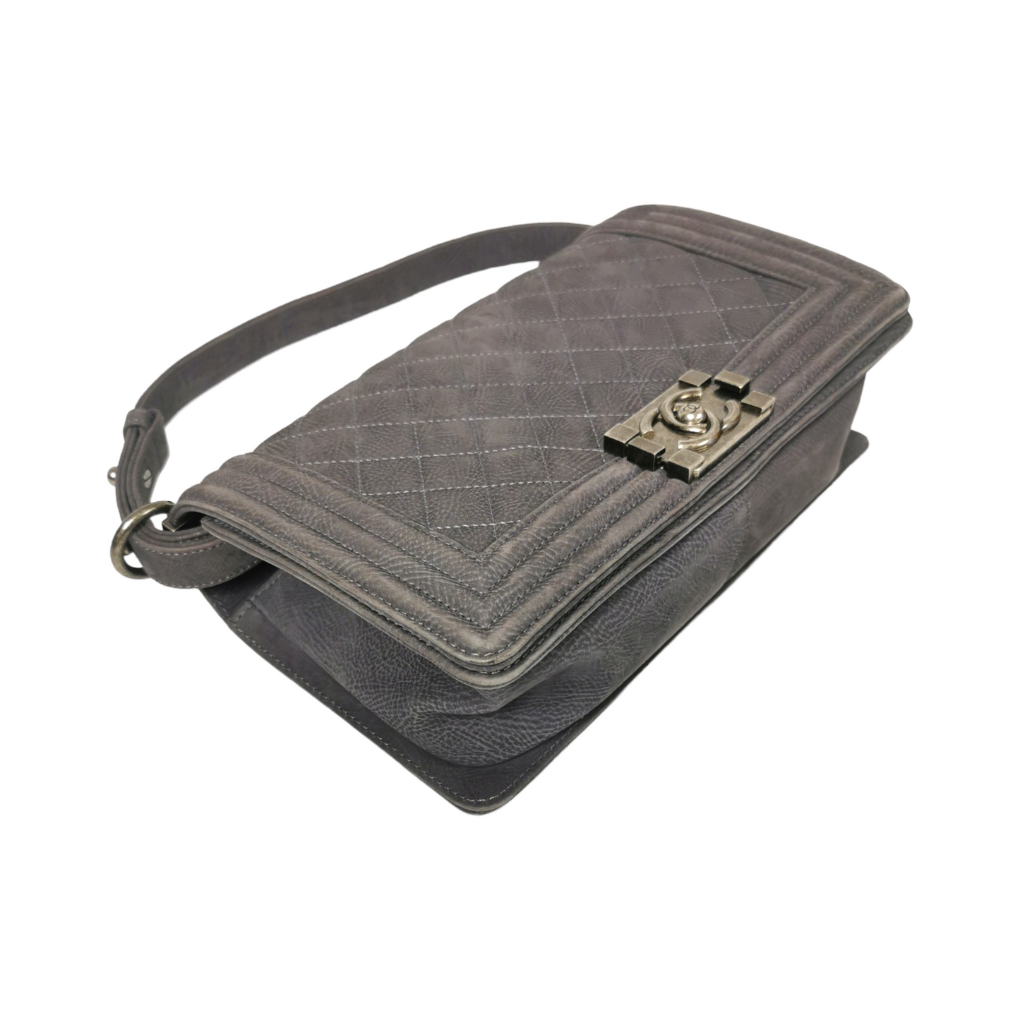 Chanel Boy Medium Grey Suede Ruthenium