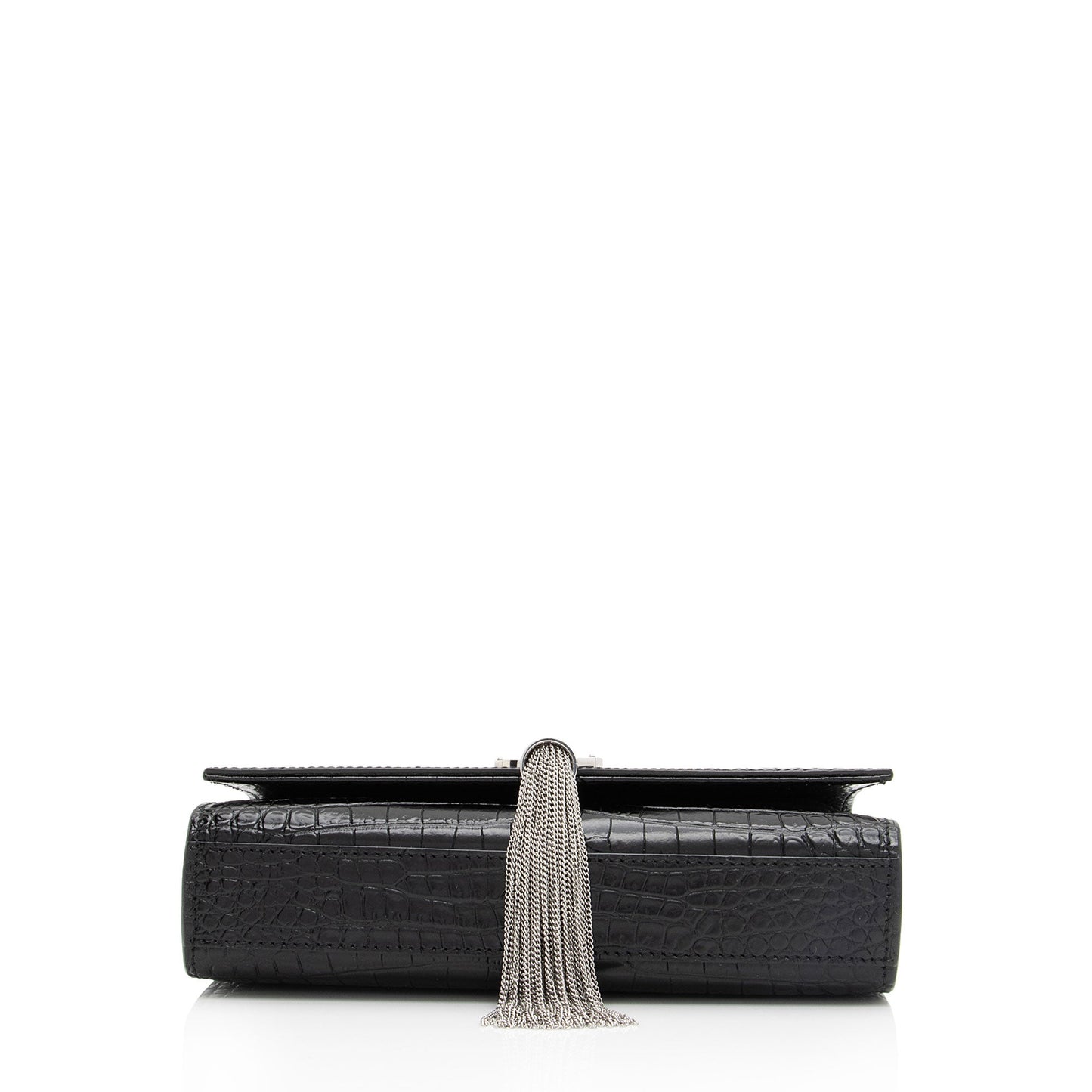 Saint Laurent Croc Embossed Leather Monogram Kate Tassel Small Shoulder Bag (SHF-BWswR2)