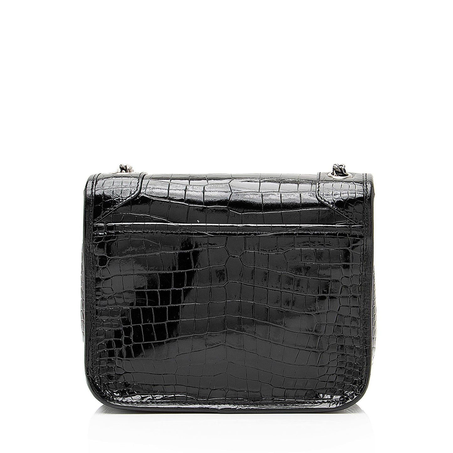 Saint Laurent Croc Embossed Leather Monogram Niki Chain Wallet (SHF-23549)