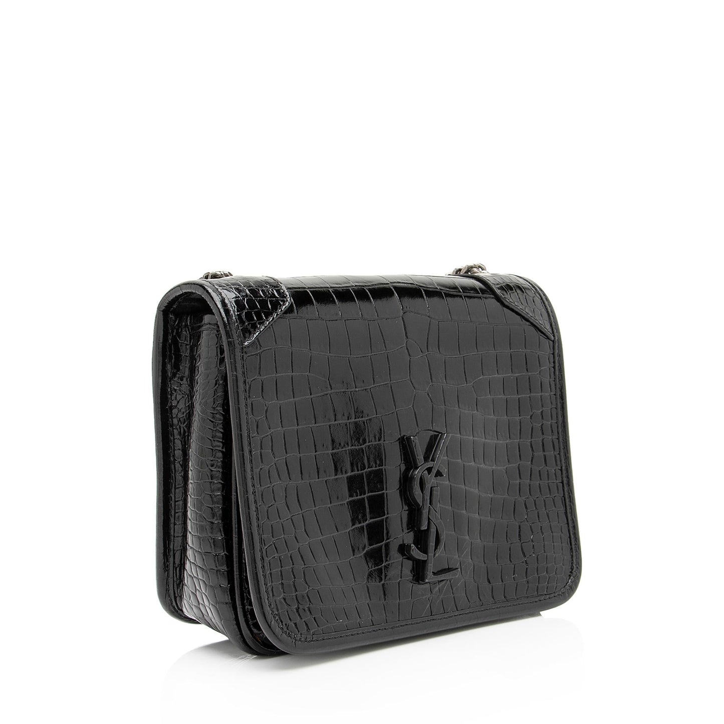 Saint Laurent Croc Embossed Leather Monogram Niki Chain Wallet (SHF-23549)