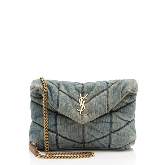 Saint Laurent Denim Monogram Puffer LouLou Shoulder Bag