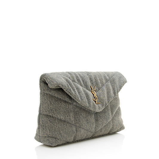Saint Laurent Denim Monogram Puffer LouLou Small Clutch (SHF-22918)
