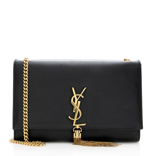 Saint Laurent Grain de Poudre Leather Monogram Kate Tassel Medium Shoulder Bag - FINAL SALE (SHF-18556)