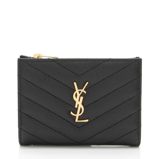 Saint Laurent Grain de Poudre Monogram Cassandre Fragments Bi-Fold Wallet (SHF-pjyvyg)