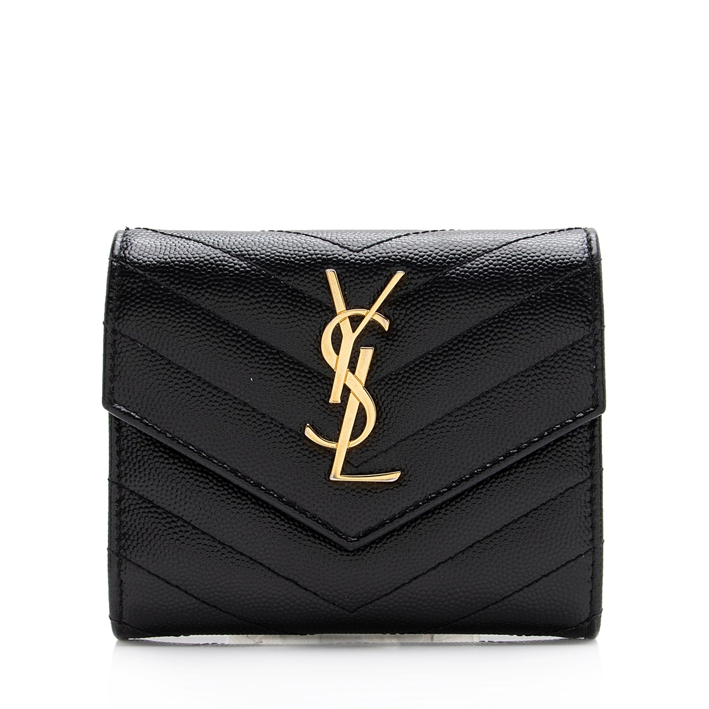 Saint Laurent Grain de Poudre Monogram Compact Tri-Fold Wallet (SHF-23573)