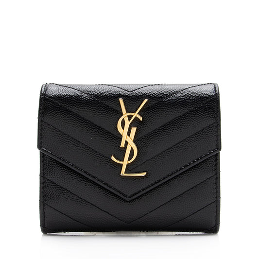 Saint Laurent Grain de Poudre Monogram Compact Tri-Fold Wallet (SHF-23573)
