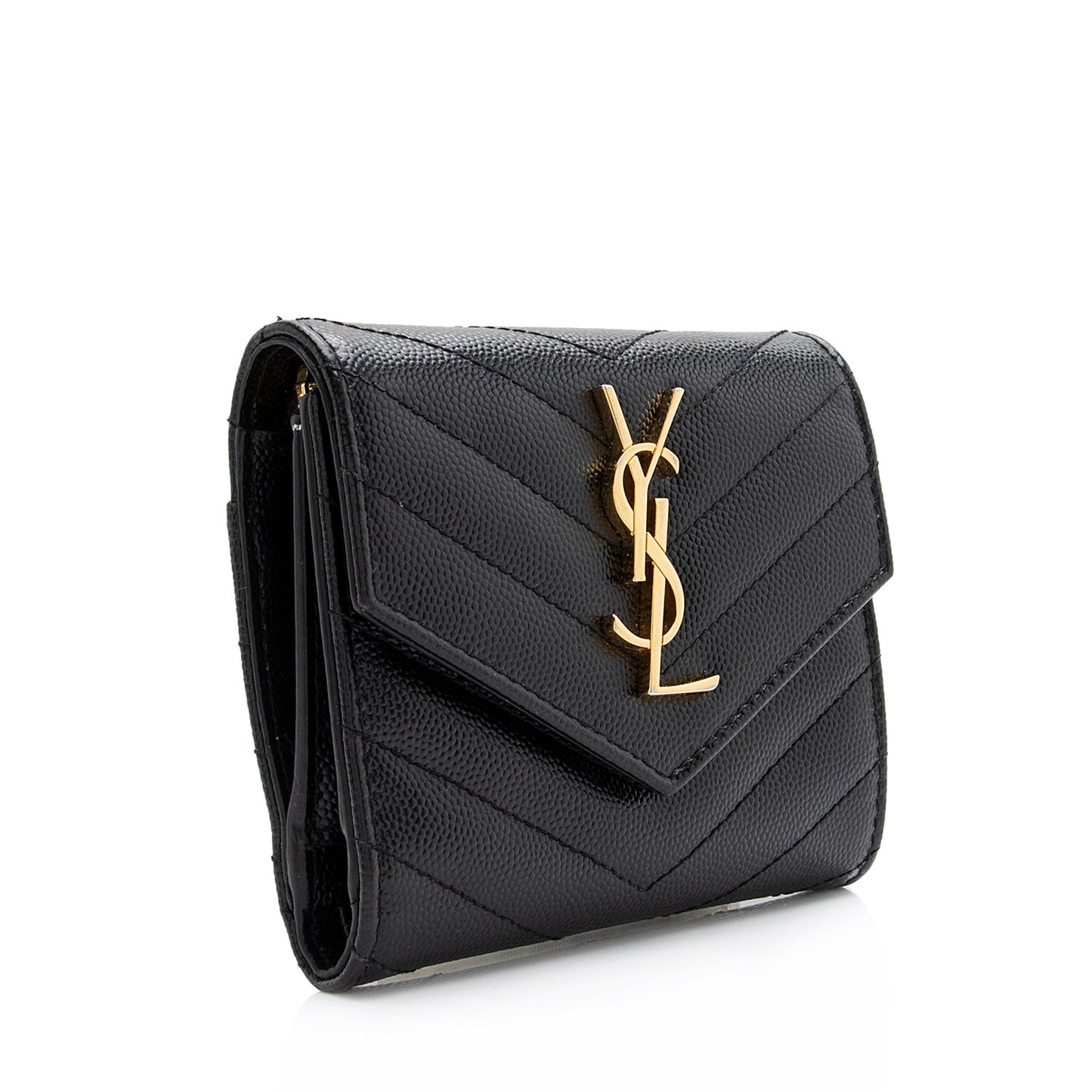 Saint Laurent Grain de Poudre Monogram Compact Tri-Fold Wallet (SHF-23573)