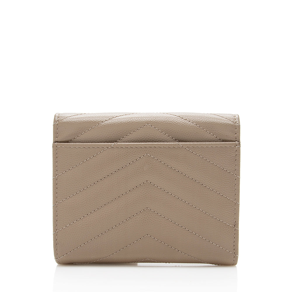 Saint Laurent Grain de Poudre Monogram Small Tri-Fold Wallet (SHF-18495)