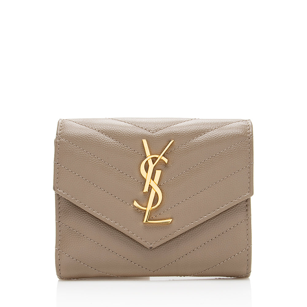 Saint Laurent Grain de Poudre Monogram Small Tri-Fold Wallet (SHF-18495)