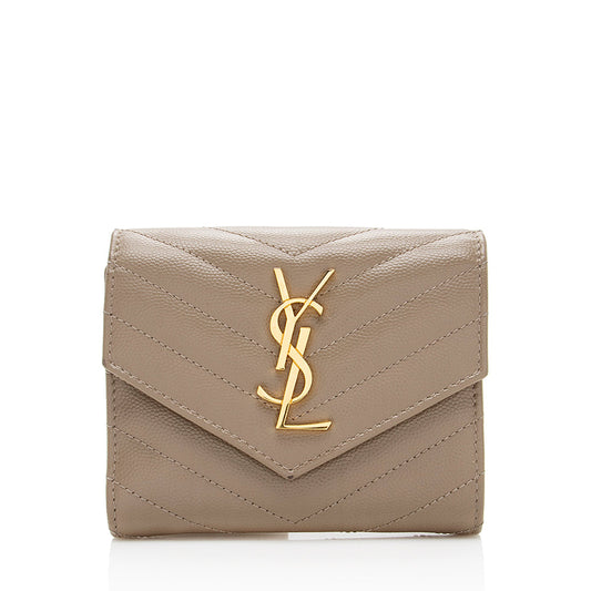 Saint Laurent Grain de Poudre Monogram Small Tri-Fold Wallet (SHF-18495)