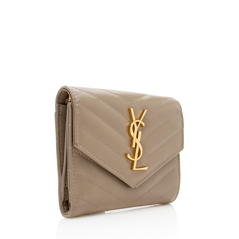 Saint Laurent Grain de Poudre Monogram Small Tri-Fold Wallet (SHF-18495)