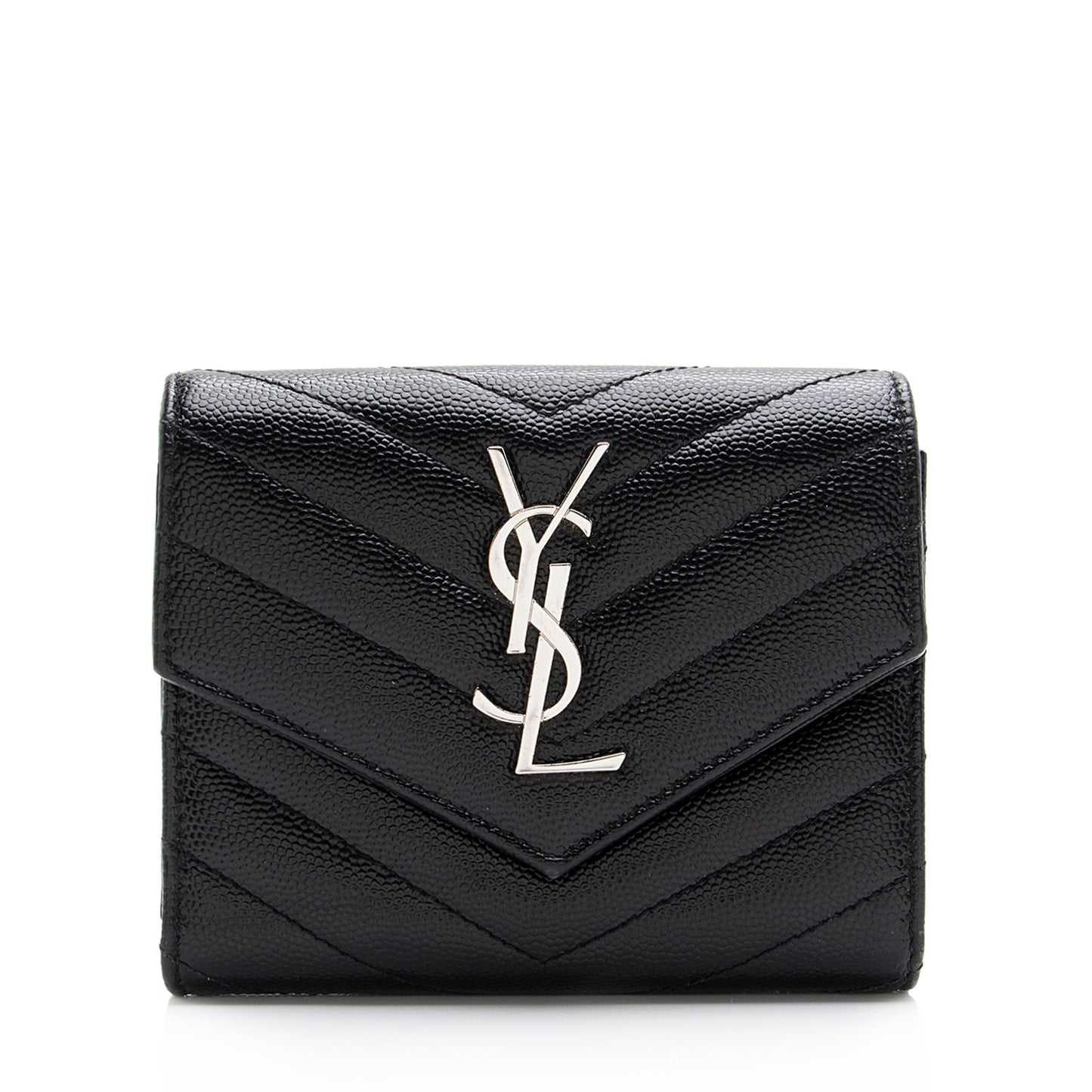 Saint Laurent Grain de Poudre Monogram Compact Tri-Fold Wallet (SHF-23574)