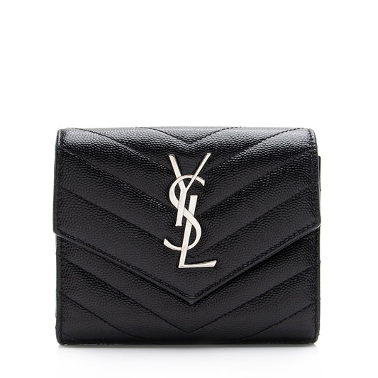 Saint Laurent Grain de Poudre Monogram Compact Tri-Fold Wallet (SHF-23574)