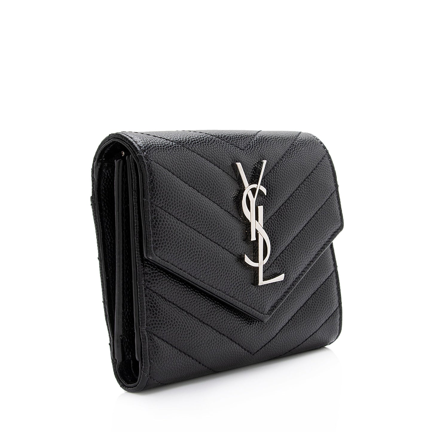 Saint Laurent Grain de Poudre Monogram Compact Tri-Fold Wallet (SHF-23574)
