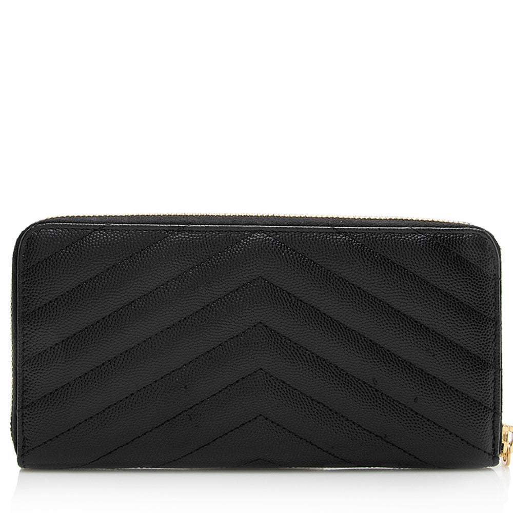 Saint Laurent Grain de Poudre Monogram Zip Around Wallet (SHF-23412)