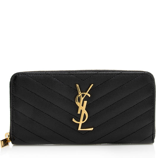 Saint Laurent Grain de Poudre Monogram Zip Around Wallet (SHF-23412)