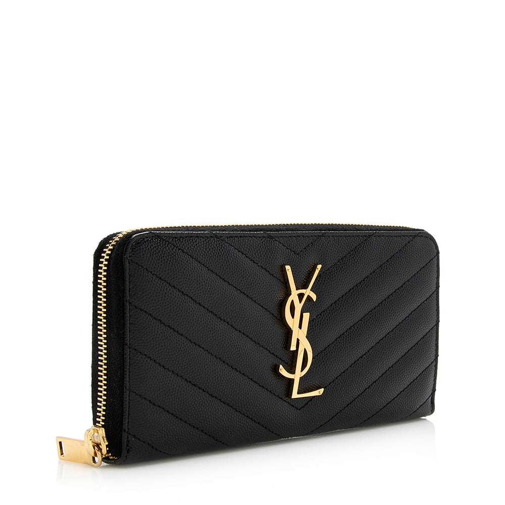 Saint Laurent Grain de Poudre Monogram Zip Around Wallet (SHF-23412)